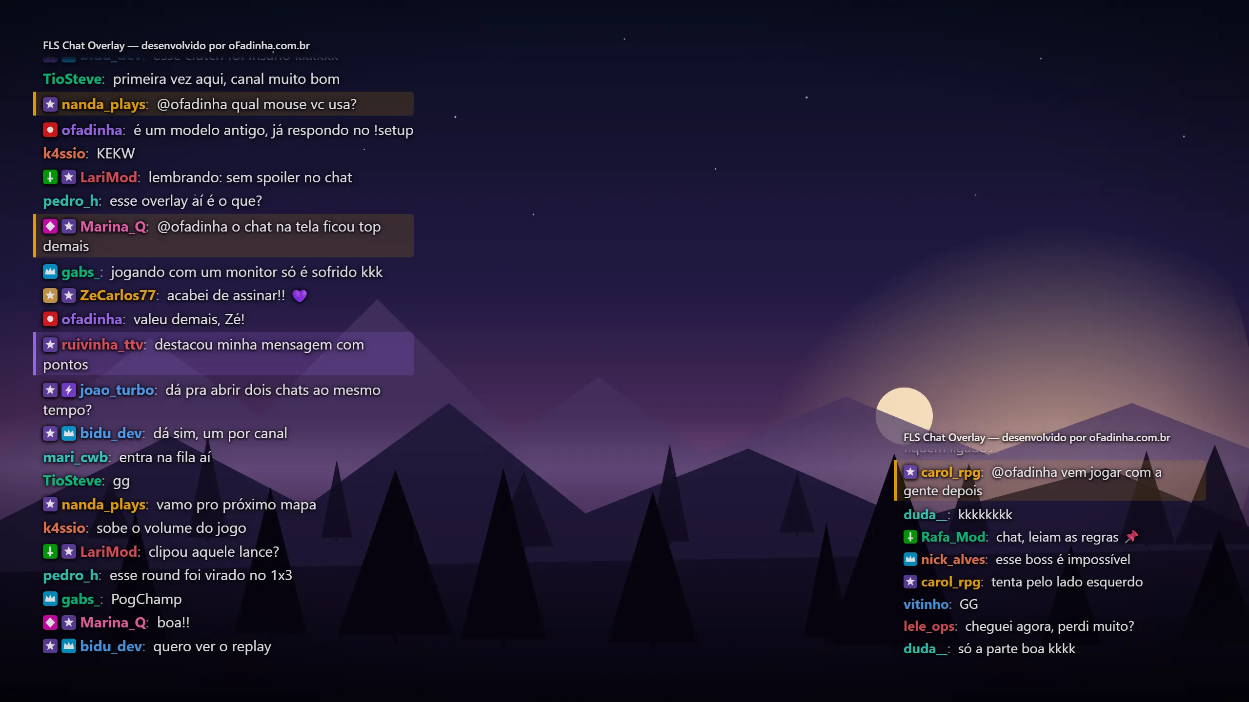 Dois chats abertos por cima do jogo, cada um no seu canto.